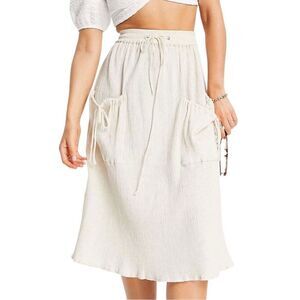 ASOS Drawstring Midi Crinkle Cream Skirt 14